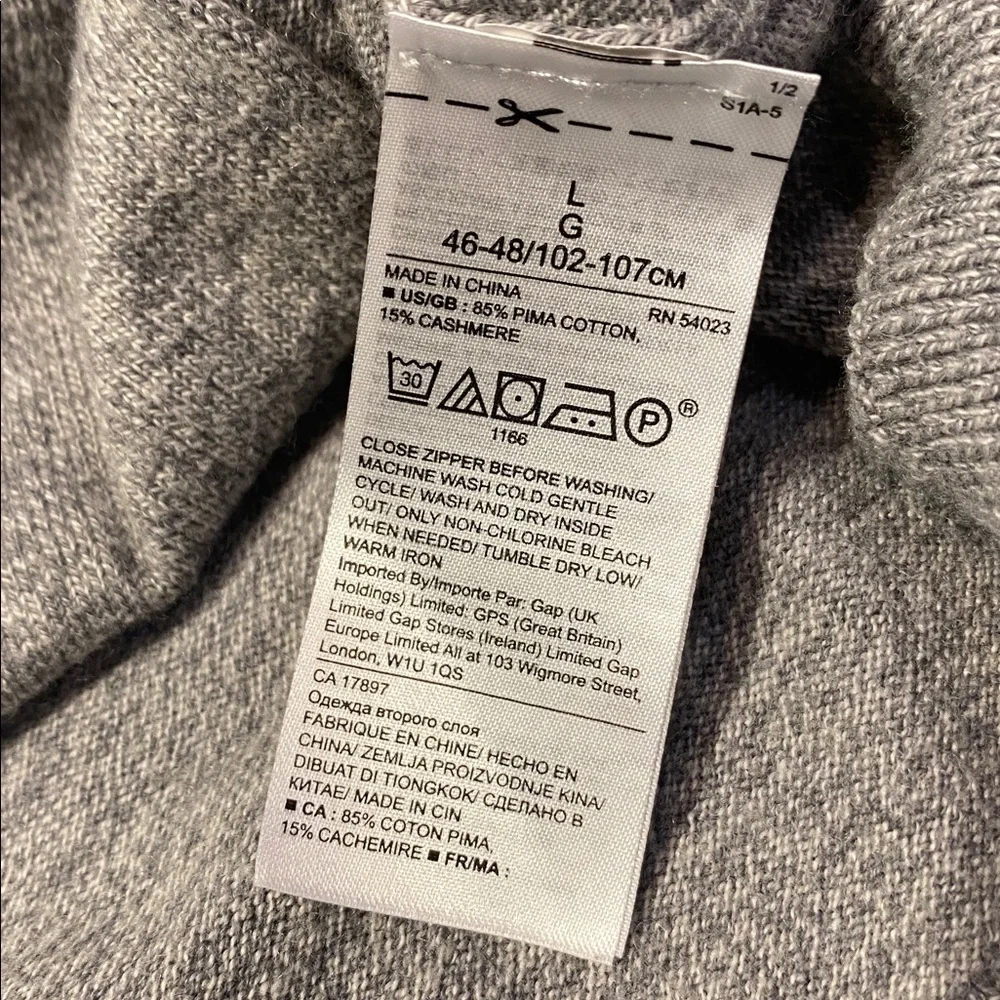 Banana‎ Republic Pina Cotton Cashmere Full Zip Cardigan Size Large Gray